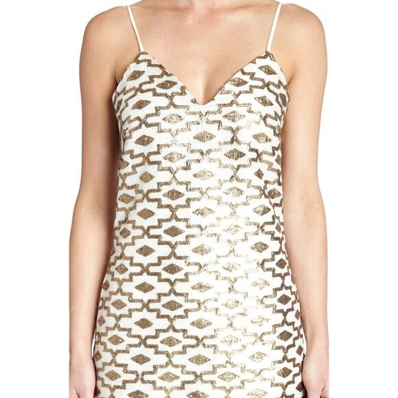 Dress The Population Womens Sz S Sequin Slip Dress Gold Sequin Mini Holiday Glam - Picture 4 of 12